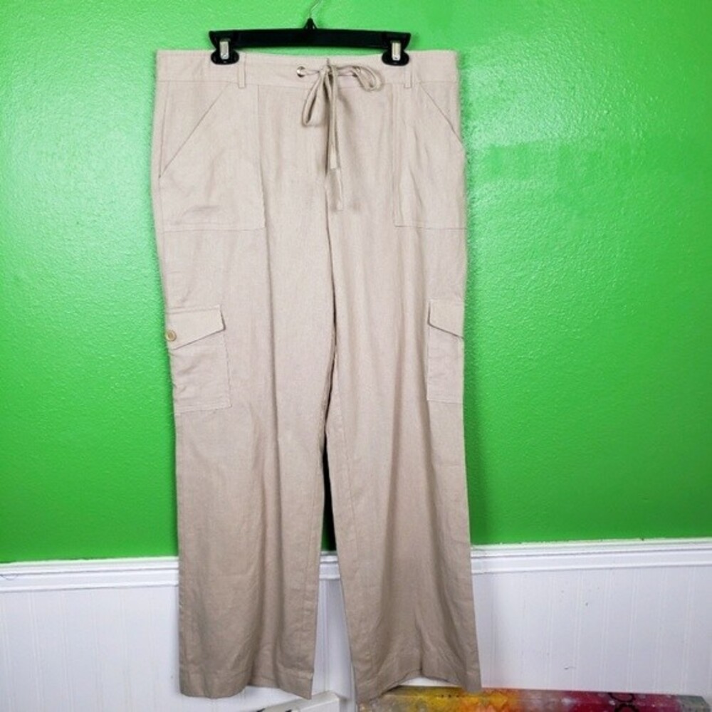 Ingredients Women's Plus Size Linen Blend Cargo Drawstring Pants Size 14